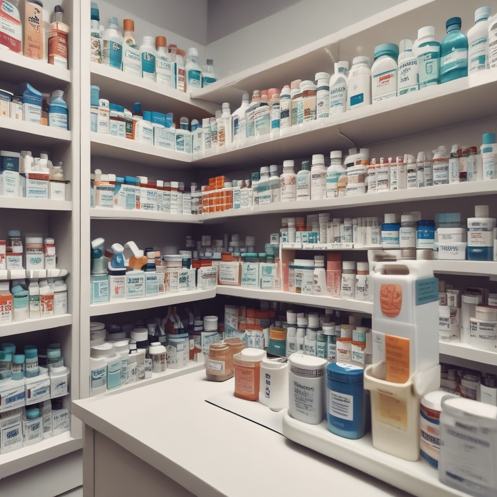 Pharmacy counter with various medicines